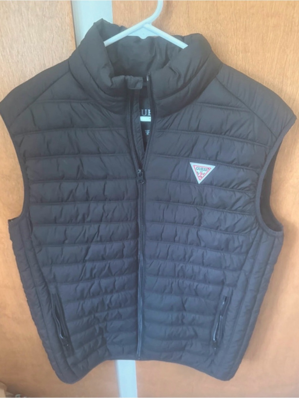 GUESS Black Quilted Puffer Vest with Logo Patch